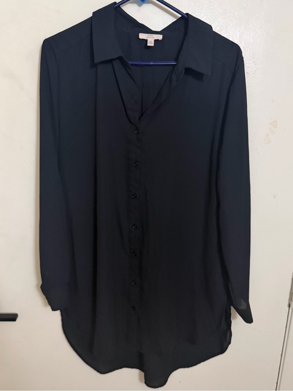 Como Vintage Black Button-Down Blouse Women's Long Sleeve Top Large L